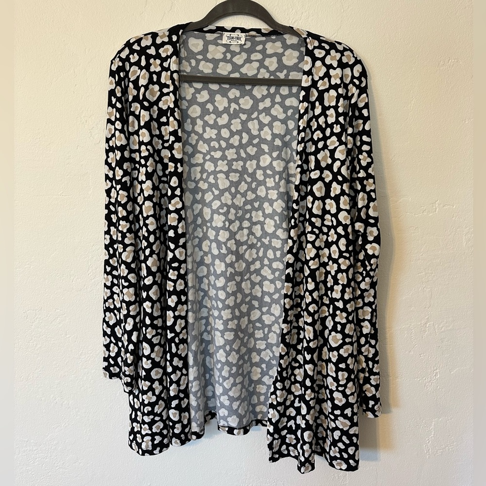 Texas True Womens Rosa Black Leopard Open Short Cardigan Sweater Pockets Large